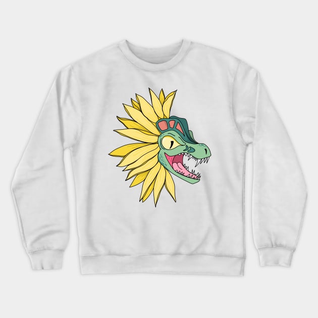 Sunflower Dinosaur Crewneck Sweatshirt by Thenerdlady